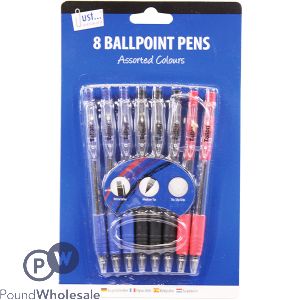 JUST STATIONERY ASSORTED COLOUR RETRACTABLE BALLPOINT PENS 8 PACK