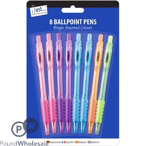 JUST STATIONERY ASSORTED PASTEL COLOURS BALLPOINT PENS 8 PACK