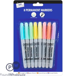 JUST STATIONERY ASSORTED PASTEL PERMANENT MARKERS 8 PACK