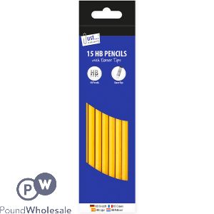 JUST STATIONERY ERASER TIPPED HB PENCILS 15 PACK