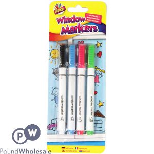 ARTBOX ASSORTED COLOUR DRY-WIPE WINDOW MARKERS 4 PACK