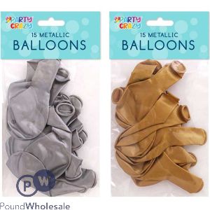 Party Crazy Metallic Round Balloons 15.9&quot; 15 Pack Assorted Colours