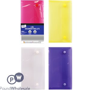 JUST STATIONERY DL POLYFILE DOCUMENT WALLETS 6 PACK ASSORTED COLOURS