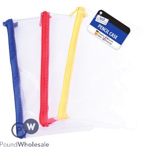 Just Stationery Clear Exam Pencil Case 8&quot; Assorted Colours