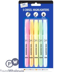 JUST STATIONERY ASSORTED BRIGHT CHISEL TIP HIGHLIGHTER PENS 5 PACK