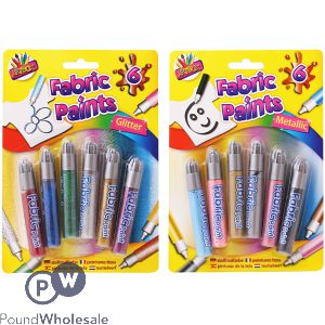 ARTBOX GLITTER &amp; METALLIC FABRIC PAINTS 6 PACK ASSORTED