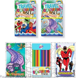 Artbox Dinosaurs &amp; Superheroes Travel Colouring Set Assorted