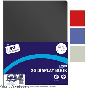 Just Stationery A4 20 Pocket Display Book Assorted Colours