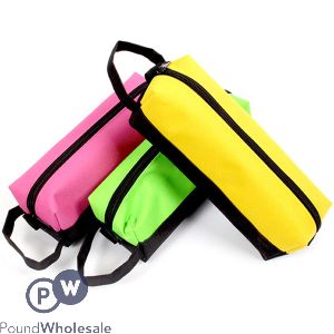 Carry Handle Neon Pink, Green & Yellow Zipped Pencil Case Assorted Colours