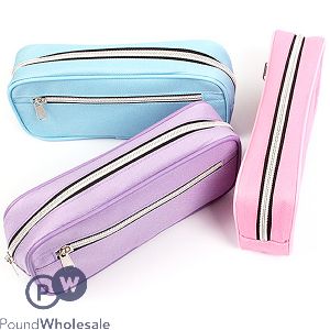 Twin Zip Blue, Lilac & Pink Pencil Case Assorted Colours