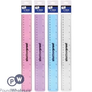 Just Stationery Metallic Shatterproof Ruler 12&quot; Assorted Colours