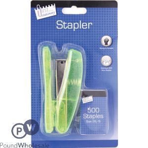 JUST STATIONERY METALLIC STAPLER & 500 26/6 STAPLES SET