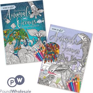 Work Of Art A4 Relaxing Animals & Oceans Colouring Book Assorted