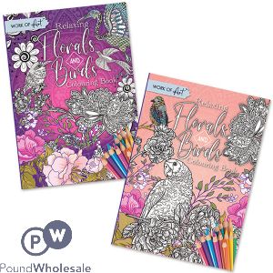 Work Of Art A4 Relaxing Florals & Birds Colouring Book Assorted