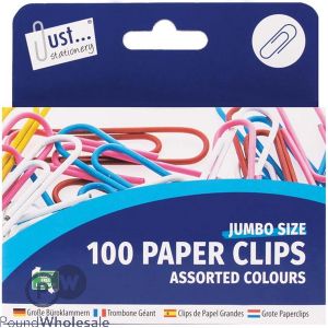 Just Stationery Assorted Colour Jumbo Paper Clips 100 Pack