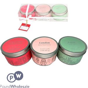 Cities Assorted Scented Tin Candles 3oz Gift Set 3 Pack