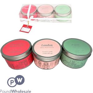 CITIES ASSORTED SCENTED TIN CANDLES 3OZ GIFT SET 3 PACK