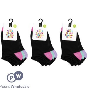 Farley Mill Assorted Colour Size 4-6 Girls Black Trainer Socks 3 Pairs