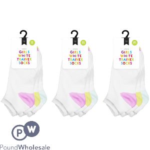 Farley Mill Assorted Colour Size 9-12 Girls' White Trainer Socks 3 Pack