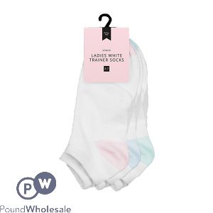 FARLEY MILL ASSORTED COLOUR SIZE 4-7 LADIES WHITE TRAINER SOCKS 3 PACK