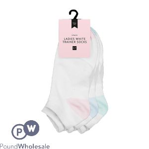 Farley Mill Assorted Colour Size 4-7 Ladies White Trainer Socks 3 Pack