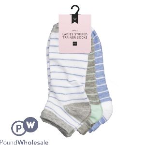 Farley Mill Assorted Striped Size 4-7 Ladies' Trainer Socks 3 Pack