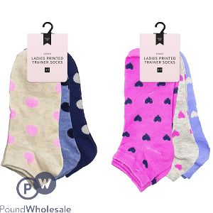 Farley Mill Assorted Printed Size 4-7 Ladies Trainer Socks 3 Pack