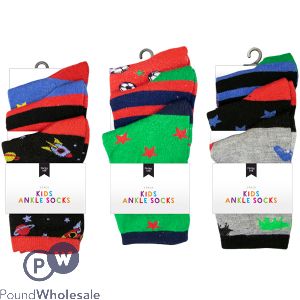 Farley Mill Boy's Assorted Size Fashion Ankle Socks 3 Pack