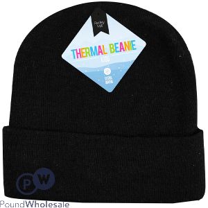 Farley Mill Kids Thermal-linked Plain Black Beanie Hat