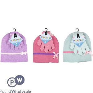Farley Mill Girl&#039;s Beanie Hat &amp; Glove Set 3pc Assorted Colours
