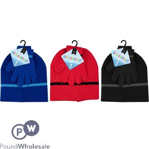 Farley Mill Boys&#039; Beanie Hat &amp; Gloves Set 3pc Assorted Colours