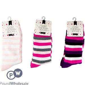 Farley Mill Ladies' Size 4-7 Stripe Cosy Thermal Socks Assorted