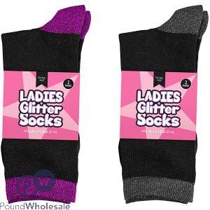 FARLEY MILL LADIES&#039; SIZE 4-7 GLITTER LUREX SOCKS 2 PACK ASSORTED COLOURS
