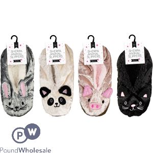 FARLEY MILL LADIES&#039; SIZE 4-7 SHERPA ANIMAL SLIPPERS ASSORTED