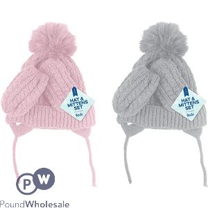 Farley Mill Girls Hat & Mittens Knitted Set Assorted