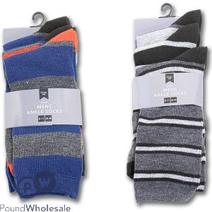Farley Mill 7-11 Men's Stripe Ankle Socks 3 Pack Assorted Colours