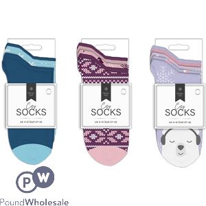 Farley Mill Uk 4-8 Ladies Printed Cosy Socks 5 Pack Assorted