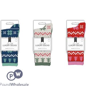 Farley Mill Uk 4-8 Ladies Printed Luxury Socks 2 Pack Assorted Colours