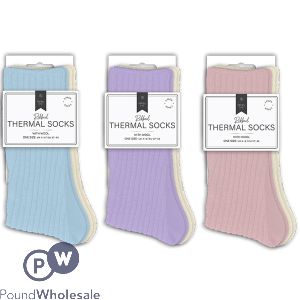 Farley Mill UK 4-8 Ladies Plain Ribbed Thermal Wool Socks 2 Pack Assorted Colours