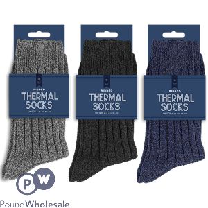 Farley Mill Men's Ribbed Thermal Wool Socks 2 Pack Assorted Colours