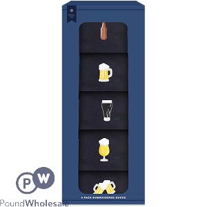 Farley Mill Assorted Men's Embroidered Beer Socks 5 Pack