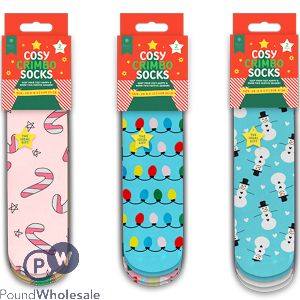 Farley Mill Girls Printed Novelty Cosy Christmas Gripper Socks 2 Pack Assorted