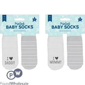 Farley Mill Mummy & Daddy Printed Baby Socks 2 Pack Assorted