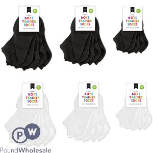 Farley Mill Ages 3-11 Boys Black & White Plain Trainer Socks 5 Pack Assorted