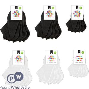 Farley Mill 3-11 Black & White Girls Plain Trainer Socks 5 Pairs Assorted
