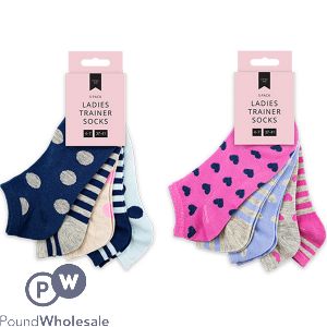 Farley Mill 4-7 Ladies Printed Trainer Socks 5 Pack Assorted