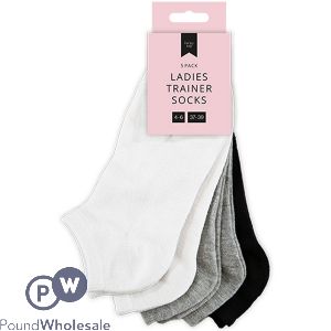 Farley Mill 4-6 Assorted Colour Ladies Plain Trainer Socks 5 Pairs