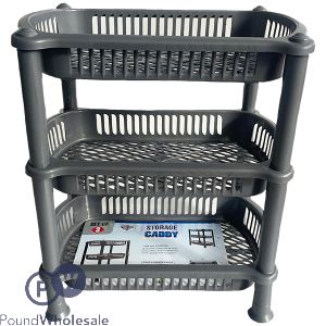 THREE TIER STORAGE BASKET CADDY SILVER