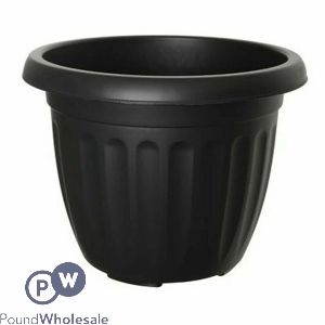 ROUND RIBBED PLASTIC PLANTER BLACK 40CM