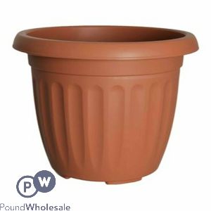 Round Ribbed Plastic Planter Terracotta 40cm